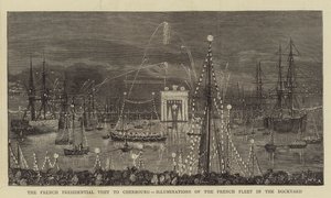 Het Franse presidentiële bezoek aan Cherbourg, verlichting van de Franse vloot in de werf door William Edward Atkins